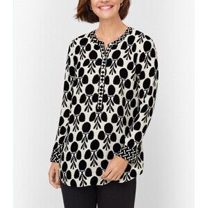 Talbots Long Sleeve Band Neck Bicolor Border Blouse Women's Sz Xlp Office Work